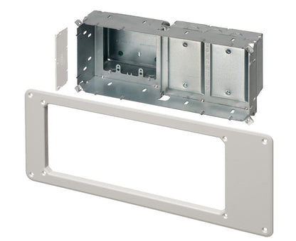 4-Gang Recessed Steel TV Box™ Multi Gang Power & Low Voltage Electrical Box ™ with White trim plate