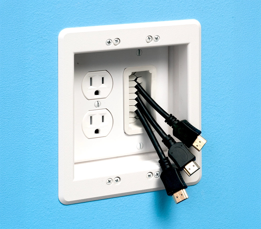 Two-Gang Recessed Power/Low Voltage TV Box Kit w/ Brush Style Entry