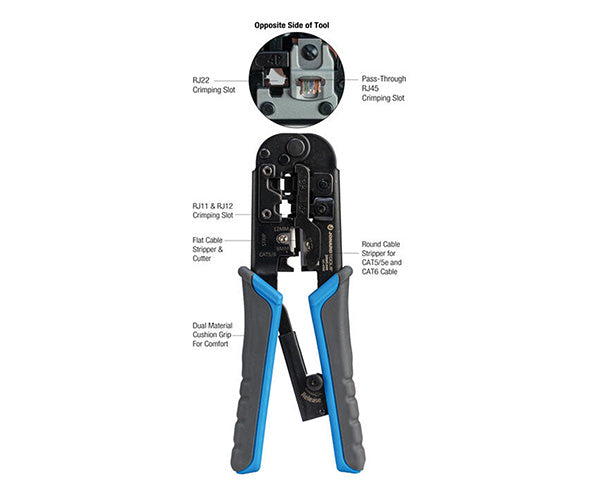 6-in-1 Crimping Tool, RJ45 Pass-through & RJ11/12 Modular - Specifications list - Primus Cable