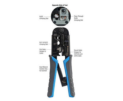 6-in-1 Crimping Tool, RJ45 Pass-through & RJ11/12 Modular - Specifications list - Primus Cable