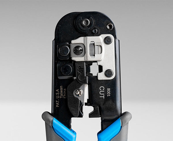 6-in-1 Crimping Tool, RJ45 Pass-through & RJ11/12 Modular - Close up of tool - Primus Cable