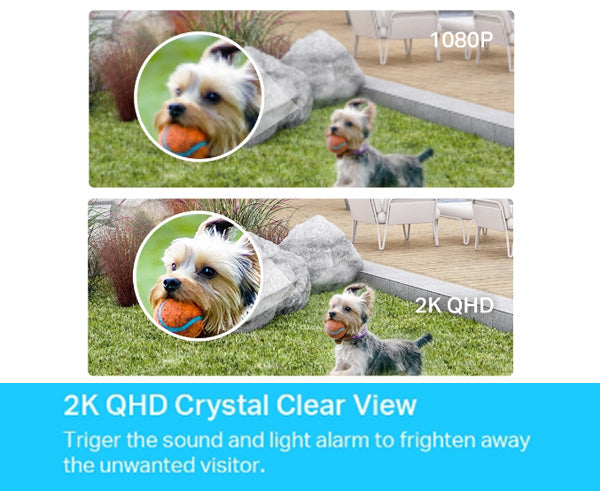 2K QHD Crystal Clear View. Sound and light alarm warns you of unwanted visitors.