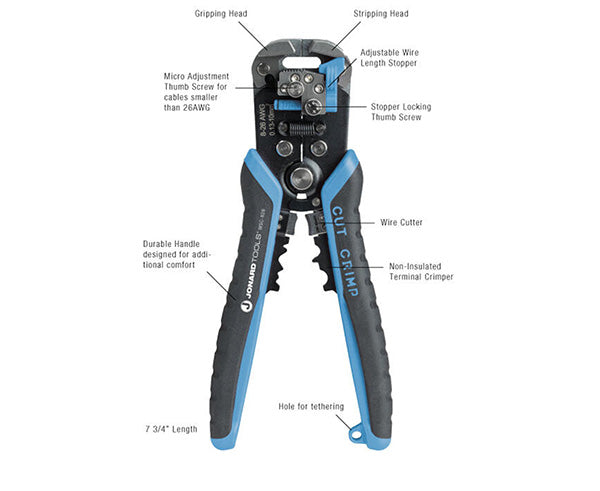 Wire Stripper & Crimper (8 AWG-26 AWG) - Specifications list - Primus Cable