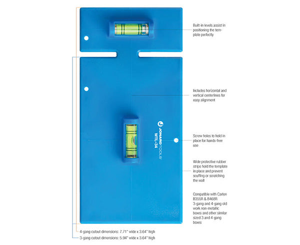 Wall Box Template & Level for Non-Metallic Boxes, 3-Gang and 4-Gang | WTL-34