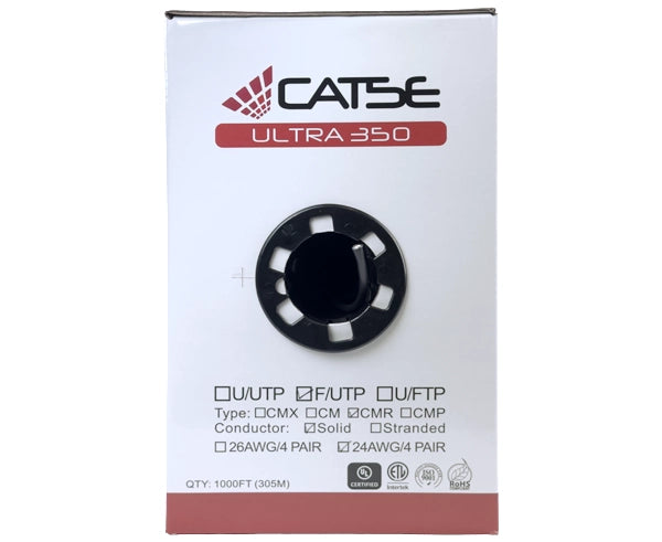 CAT5E Outdoor Bulk Ethernet Cable, Shielded Solid Copper CMR/CMX, 24 AWG 1000FT