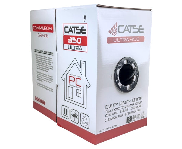 CAT5E Outdoor Bulk Ethernet Cable, Shielded Solid Copper CMR/CMX, 24 AWG 1000FT