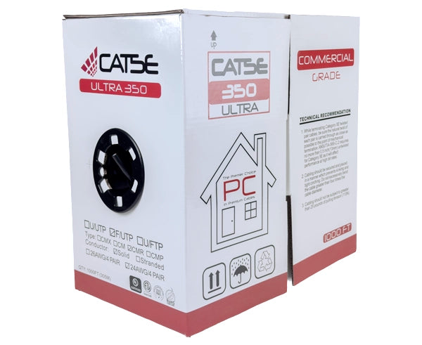 CAT5E Outdoor Bulk Ethernet Cable, Shielded Solid Copper CMR/CMX, 24 AWG 1000FT