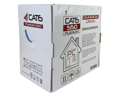 CAT6 Bulk Cable - (U/UTP) CMP, 550 MHz, 23AWG 8/C Solid BC Splineless, (UL), TAA Compliant, 1000' Pull Box