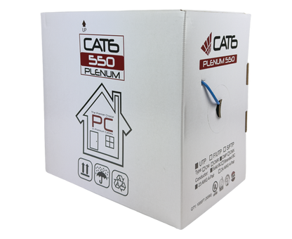 CAT6 Bulk Cable - (U/UTP) CMP, 550 MHz, 23AWG 8/C Solid BC Splineless, (UL), TAA Compliant, 1000' Pull Box