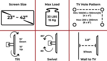 Wall Mount Bracket for LED, LCD, and Plasma Flat TVs 23" to 42"