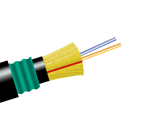 Fiber Optic Cable, 2 Strand, Multimode, 50/125 10 Gig OM3, Armored Direct Burial Distribution, Polyethylene