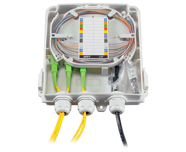 Wall Mount Plastic Fiber Distribution Unit, Up to 8 Ports, Up to 12 Splices