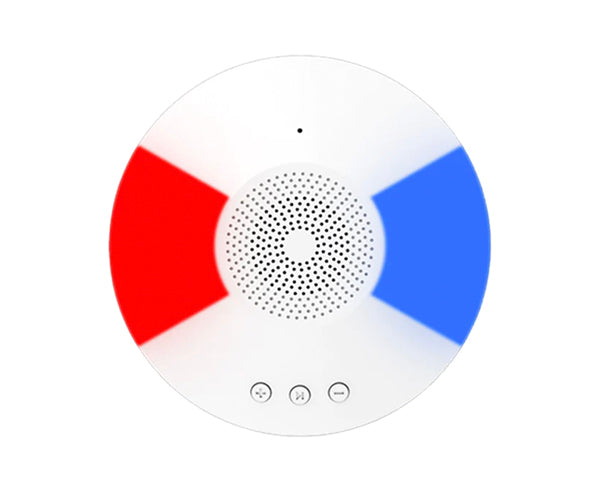 Red and blue lights on BE-AVAD security alarm.