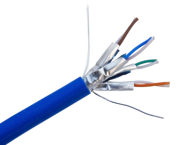 CAT6A Shielded Stranded Bulk Ethernet Cable, 26 AWG (Blue/Black