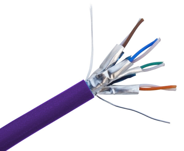 CAT6A Shielded Stranded Bulk Ethernet Cable, U/FTP, 28AWG Copper, Indoor, 1000FT Spool -  Purple