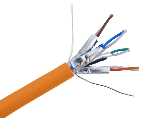 CAT6A Shielded Stranded Bulk Ethernet Cable, U/FTP, 28AWG Copper, Indoor, 1000FT Spool -  Orange
