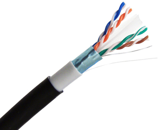 CAT6A Outdoor Shielded F/UTP Direct Burial CMX Cable 1000' - Black