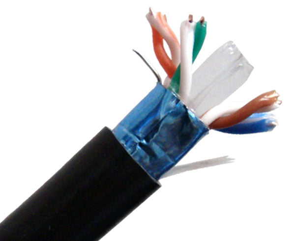 Shielded CAT6 Direct Burial Cable, 1000' Spool box - Black