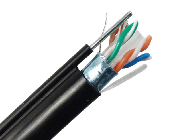 CAT6 Shielded FTP Outdoor Aerial Cable with Messenger,  1000 FT - Black Jacket