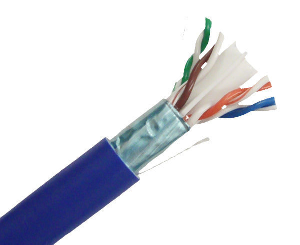 1000ft CAT6 Shielded Plenum Cable, 23AWG Solid Copper - Blue