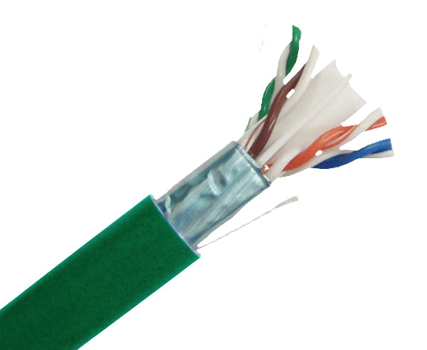 1000ft CAT6 Shielded Plenum Cable, 23AWG Solid Copper - Green