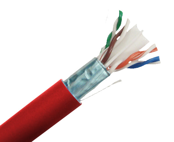 1000ft CAT6 Shielded Plenum Cable, 23AWG Solid Copper - Red