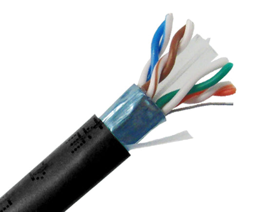 CAT6 600MHz Cable, 24AWG, FTP, 4 Pairs, Wooden Spool, 1000' - Black