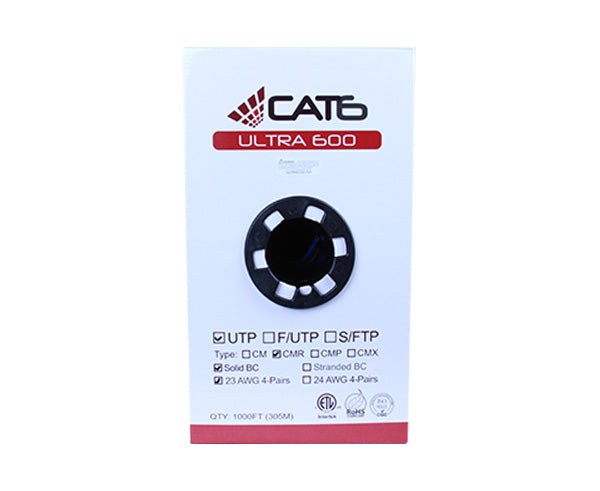 CAT6 Bulk Riser Ethernet Cable, CMR ETL Listed Solid Copper UTP, 23 AWG 1000FT