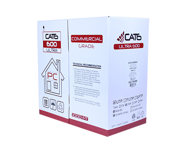 CAT6 Bulk Riser Ethernet Cable, CMR ETL Listed Solid Copper UTP, 23 AWG 1000FT