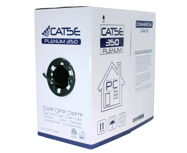 CAT5E Plenum Bulk Ethernet Cable, CMP, Shielded Solid Copper 24 AWG 1000FT Pull Box