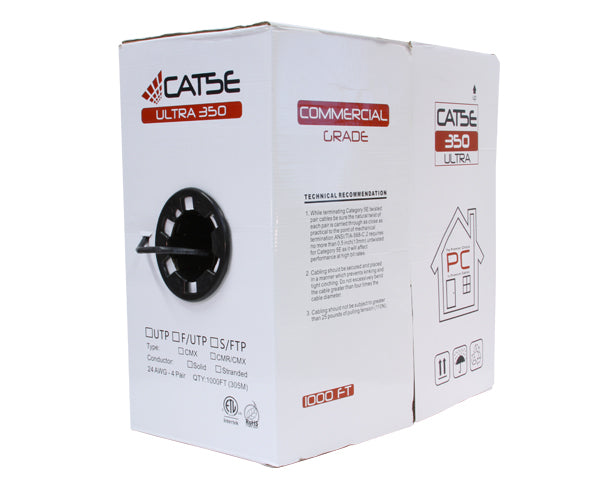 CAT5E Outdoor Bulk Ethernet Cable, Shielded Solid Copper CMR/CMX, 24 AWG 1000FT