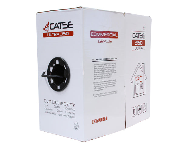 CAT5E Outdoor Bulk Ethernet Cable, Direct Burial Solid Copper UTP CMX, 24 AWG Pull Box