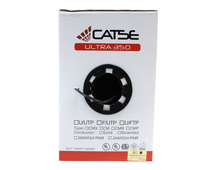 CAT5E Riser Bulk Ethernet Cable, CMR UL Listed Solid Copper UTP, 24 AWG, 1000 ft