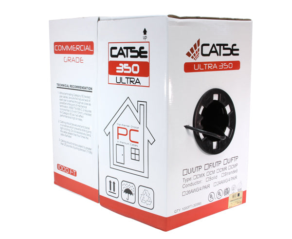 CAT5E Riser Bulk Ethernet Cable, CMR UL Listed Solid Copper UTP, 24 AWG, 1000 FT, Pull Box