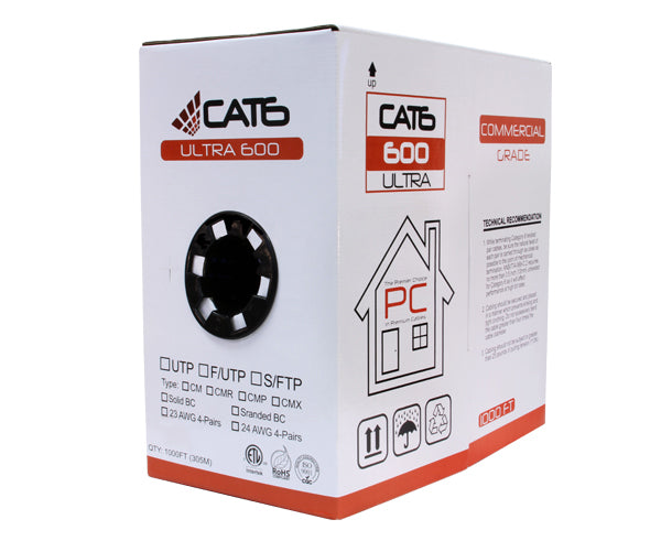 CAT6 Bulk Stranded Ethernet Cable, Bare Copper UTP CM, 24 AWG 1000FT - OFF YELLOW