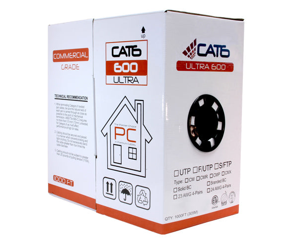 CAT6 Bulk Stranded Ethernet Cable, Bare Copper UTP CM, 24 AWG 1000FT - OFF YELLOW