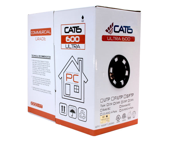 Bulk CAT6 Riser Ethernet Cable, CMR UL Listed Solid Copper UTP, 23 AWG Pull Box 1000FT