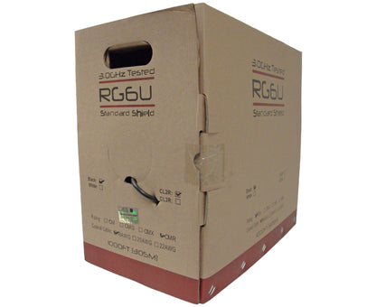RG6 Coaxial Cable, Dual Shielded, 18 AWG CCS, 60% AL Braid, 1,000’/500’, Black or White