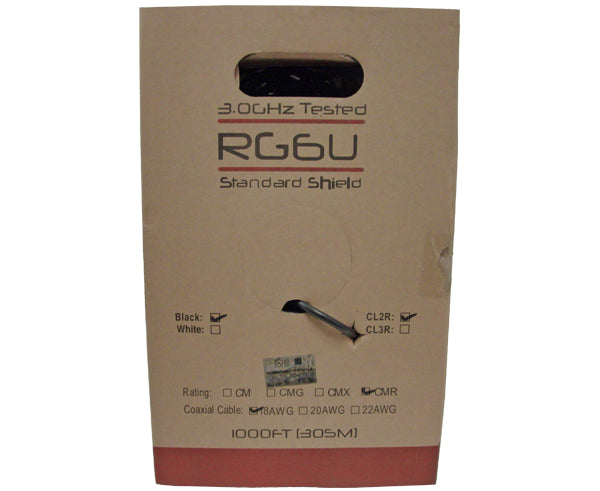 RG6 Coaxial Cable, Dual Shielded, 18 AWG CCS, 60% AL Braid, 1,000’/500’, Black or White
