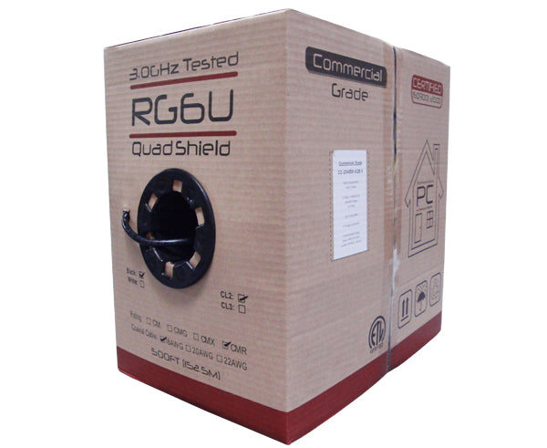 RG6 Quad Shielded Riser CMR Coaxial Cable in pull box