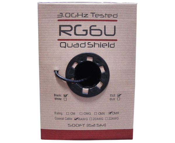 RG6 Quad Shielded Riser CMR Coaxial Cable in pull box
