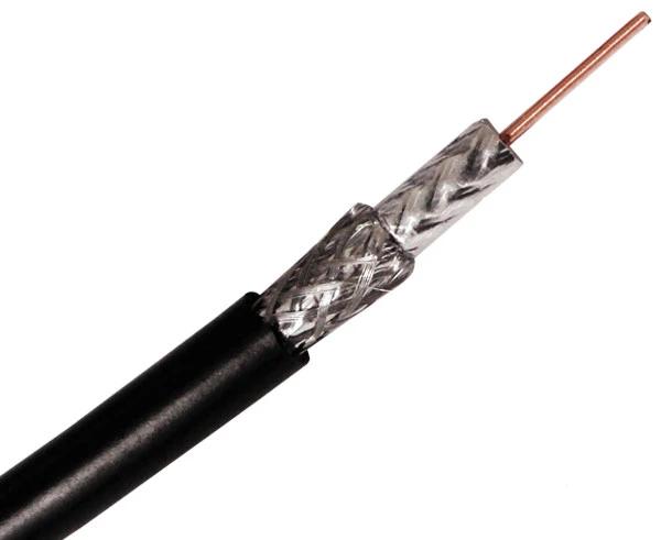 Coaxial Cable, RG6 Cable, 18 AWG, Direct Burial, CCS 60% AL Dual Shield, Black, 1,000ft
