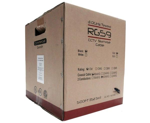 Siamese Cable 20AWG RG59 BC Coaxial Cable, 18/2 Power Cable, 500’ Black