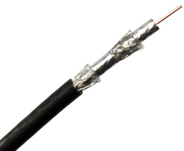 RG6 Coax Cable, Quad Shielded, 18 AWG BC, 60% AL Shield - Black
