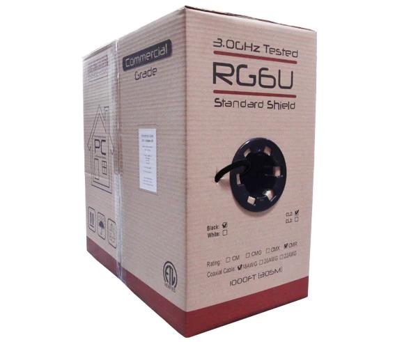 RG6 Coaxial Cable Solid Bare Copper Conductor 1000' Pull Box Black