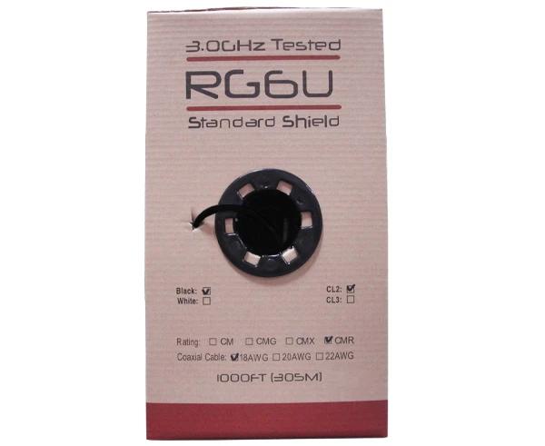 RG6 Coaxial Cable Solid Bare Copper Conductor 1000' Pull Box Black