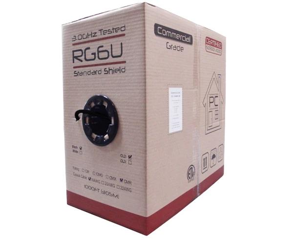 RG6 Coaxial Cable Solid Bare Copper Conductor 1000' Pull Box Black