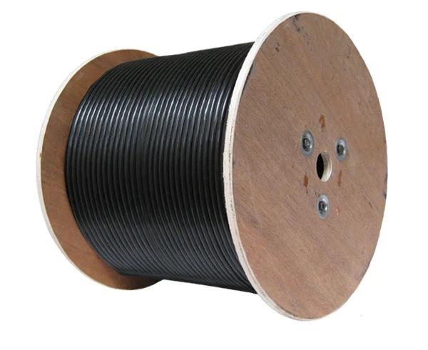 RG59 Siamese, 1000', Wooden Spool, Black, (1) 20AWG Bare Copper Coaxial Cable with 95% Bare Copper Braid
