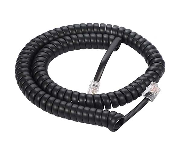 12Ft Coiled Handset Cord, RJ22 (4P4C) Black