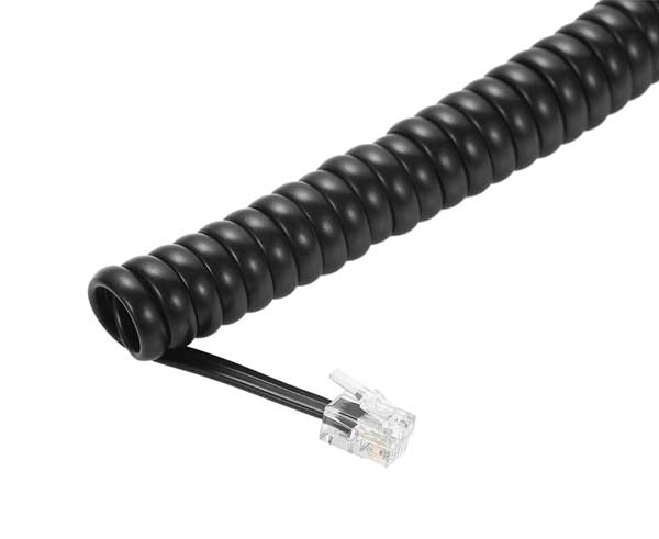 12Ft Coiled Handset Cord, RJ22 (4P4C) Black